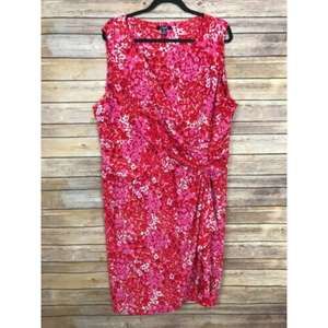 Chaps 22W V Neck Ruched Sheath Floral Dress B6